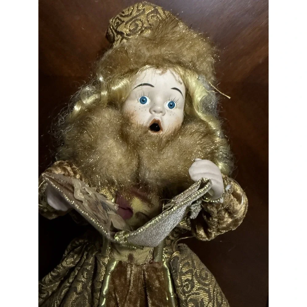 Victorian Girl Christmas Caroler Figurine or Tree Topper, 13 inches tall
